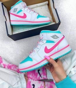 AIR JORDAN 1 Mid WHITE PINK GREEN – תמונה 5